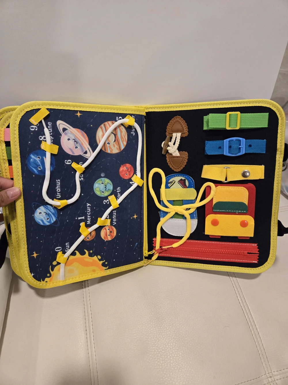Yellow Montessori-Style Busy Board Activity Book for Kids